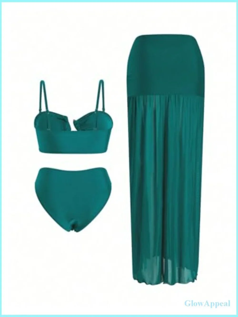 3 Piece Swimsuit Ruched Ring Linked Bikini Set with Cover Up Skirt